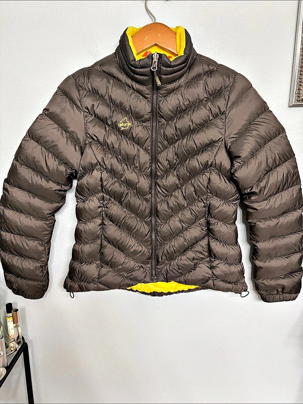 Lafuma Women's Brown & Yellow Down Puffer Jacket Size 90 US Small